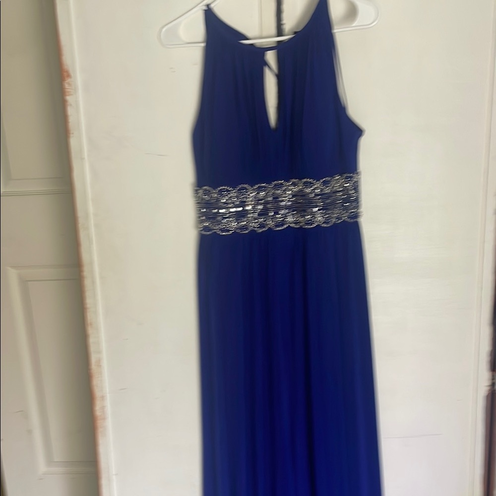 Blue Halter Maxi Gown with Silver Embellishments